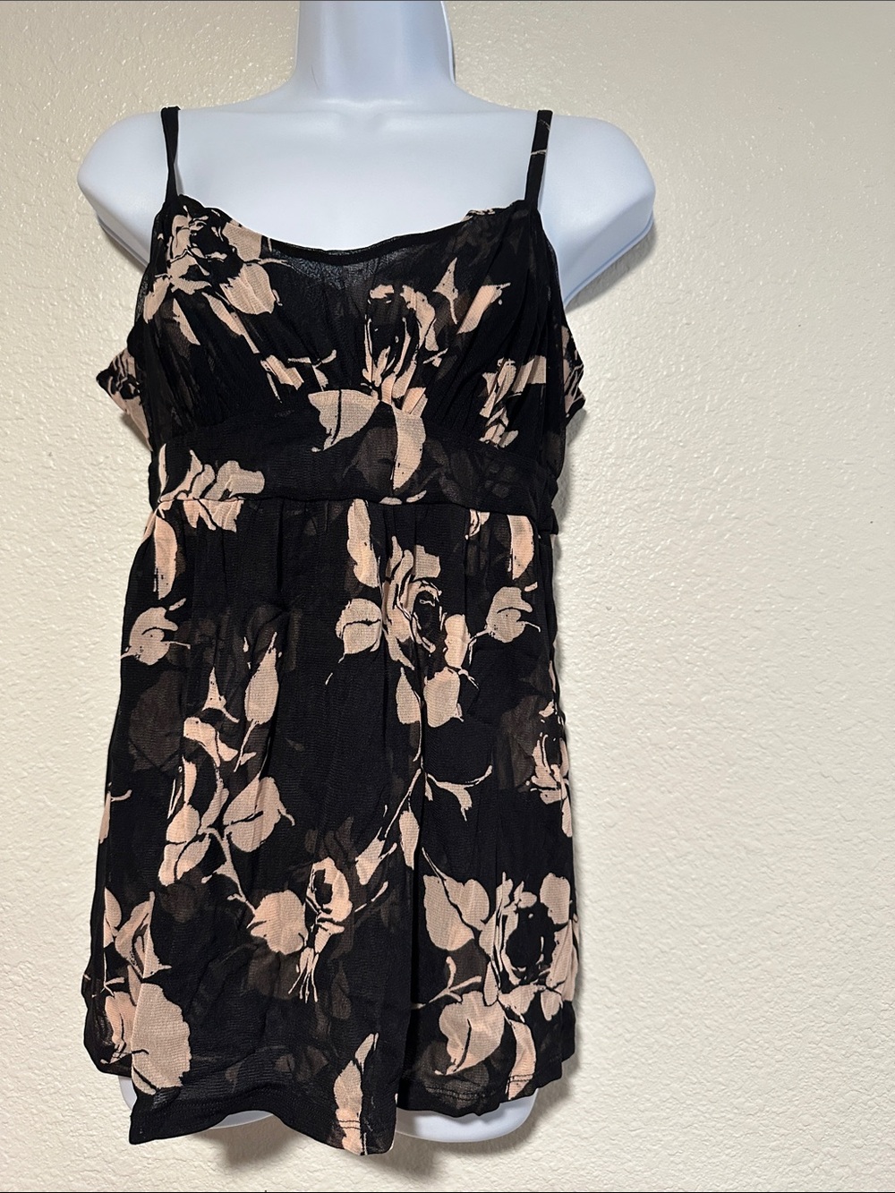 INC International Concepts Black Tank Top with Blush Floral Print